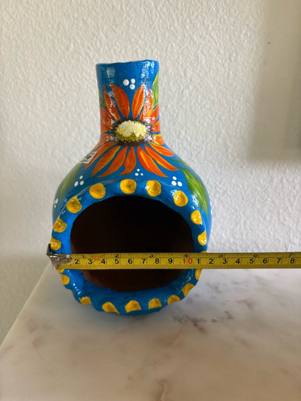 Hand-Painted Blue Floral Terracotta Chiminea - Picture 6 of 6
